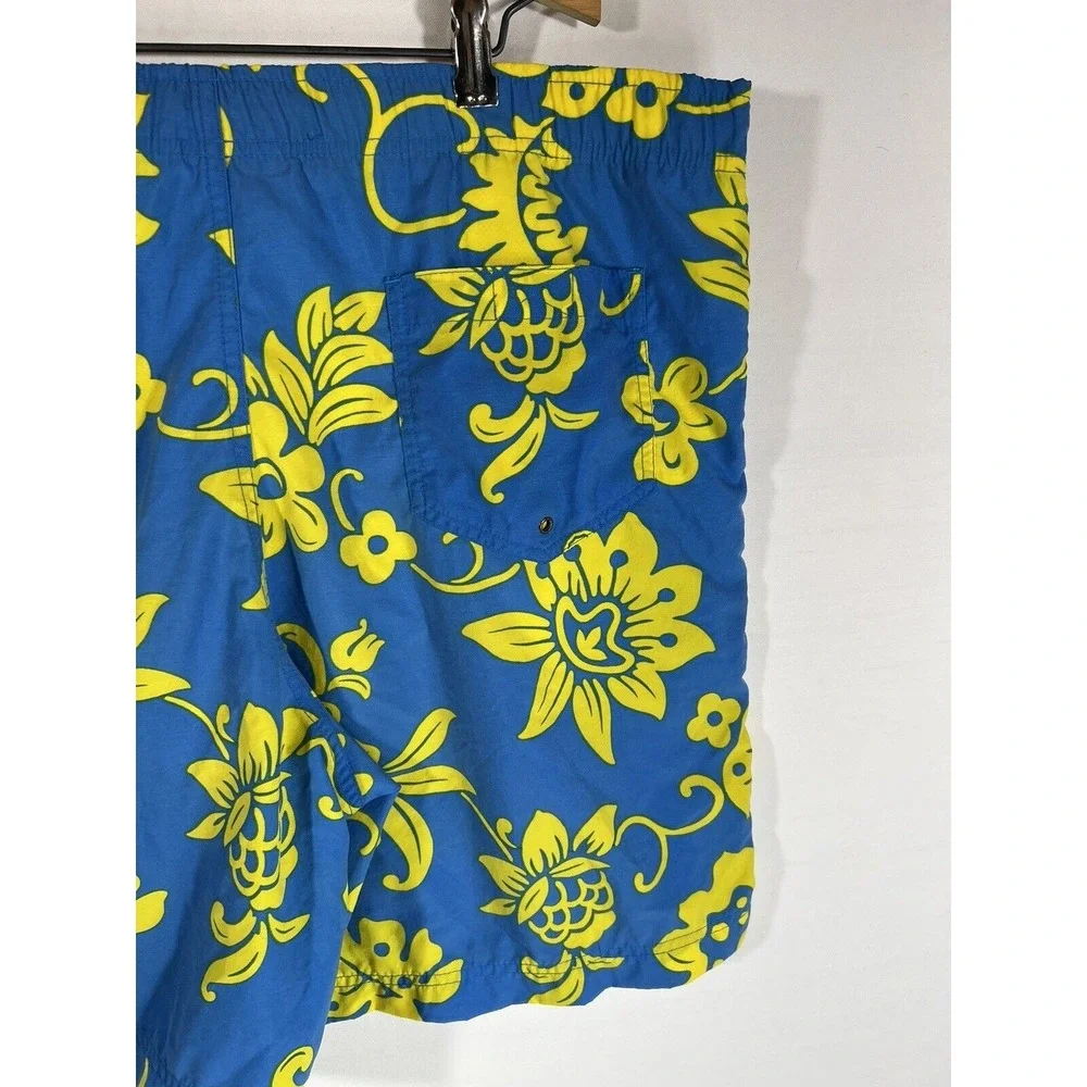 Polo Sport Mens Swim Trunks‎ Large Lined Blue Yellow Drawstring Pockets